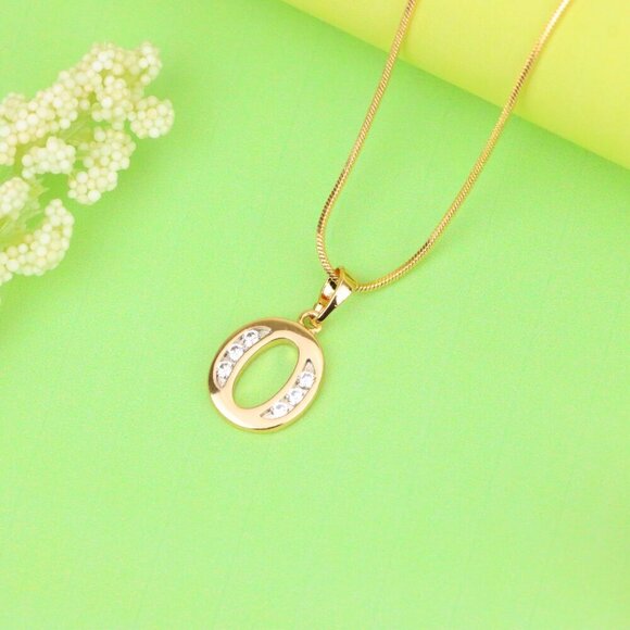 "Rose Gold Letter O Pendant with Crystals – 18K Gold Plated Charm, XPPT1364 - Picture 3 of 13